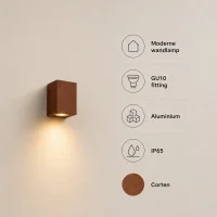 Moderne wandlamp, GU10 fitting, Aluminium, IP65, Corten