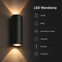 Moderne wandlamp, GU10 fitting, Aluminium, IP65, Zwart