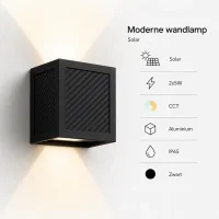 Moderne wandlamp Solar, 2x5W, CCT, Aluminium, IP65, Zwart