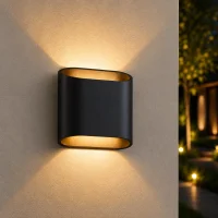 Moderne wandlamp zwart, 2x5W, CCT, Aluminium, IP65, Zwart-goud binnen