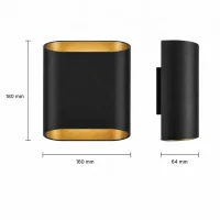 Moderne wandlamp zwart, 2x5W, CCT, Aluminium, IP65, Zwart-goud binnen