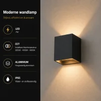 Moderne wandlamp zwart, LED, 7W, CCT, Aluminium, IP65