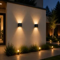 Moderne wandlamp zwart, LED, 7W, CCT, Aluminium, IP65, goud binnen