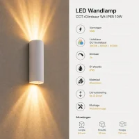 Moderne wandlamp wit, 10W, CCT, Aluminium, IP65