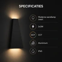 Moderne wandlamp zwart, 2x3W, CCT, Aluminium, IP65