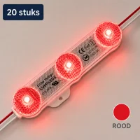 LED module, Rood, 12V, 1W, 180Lm, 180°, IP68, Set van 20 stuks