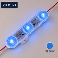 LED module, Blauw, 12V, 1W, 180Lm, 180°, IP68, Set van 20 stuks