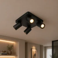 LED Plafondspot vierkant, Opbouw, 4-Lichts, Kantelbaar, Dimbaar, GU10, Zwart