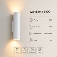 Wandlamp BIGO, GU10, IP20, Ø65x255 mm, Wit