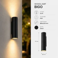 Wandlamp BIGO, GU10, IP20, Ø65x255 mm, Zwart