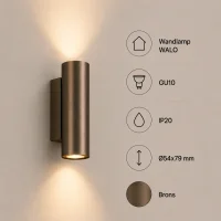 Wandlamp WALO, GU10, IP20, Ø54x79 mm, Brons