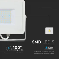 LED Breedstraler, 50W, 3000K Warm Wit, 4000lm, IP65, Wit
