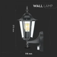 Wandlamp met Sensor, E27, Mat Zwart