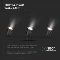 LED Plafondlamp, 18W, 3-Lichts, 3000K Warm Wit, Zwart