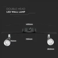 LED Plafondlamp, 9W, 2-Kops, Zwart, 3000K