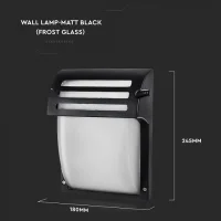 Wandlamp, E27, Mat Zwart, Frosted Glas