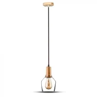 Hanglamp, Glas en Hout, E27, Transparant