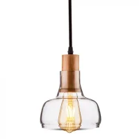 Hanglamp, Glas en Hout, E27, Transparant