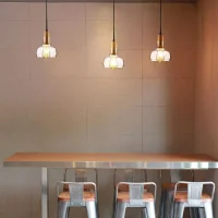 Hanglamp, Glas en Hout, E27, Transparant