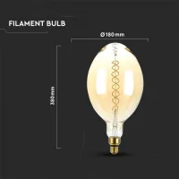 LED Filament Lamp BF180, 8W, 2000K Warm Amber, E27, Dimbaar, 500 lumen