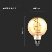 LED Filament Lamp G95, 4W, 2200K Warm Amber, E27, 350 lumen