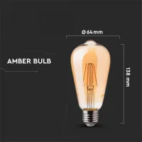 LED Filament Lamp ST64, 6W, 2200K Warm Amber, E27, 500 lumen