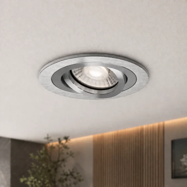 LED GU10 Inbouwspot Armatuur, Rond, Kantelbaar, IP20, Zilvergrijs RVS