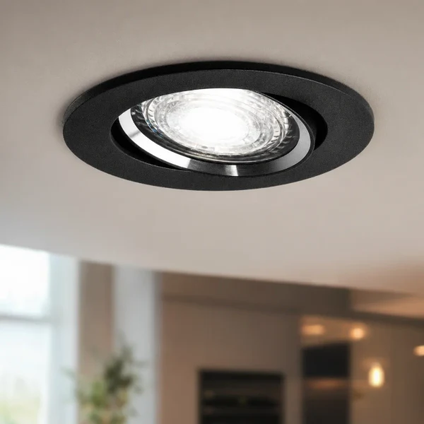 LED GU10 Inbouwspot Armatuur, Rond, Kantelbaar, IP20, Mat Zwart + Zilver