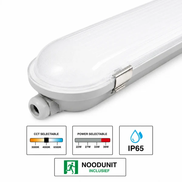 LED Waterdicht Armatuur Pro+, 120 cm, 39W, CCT, IP65, Noodunit