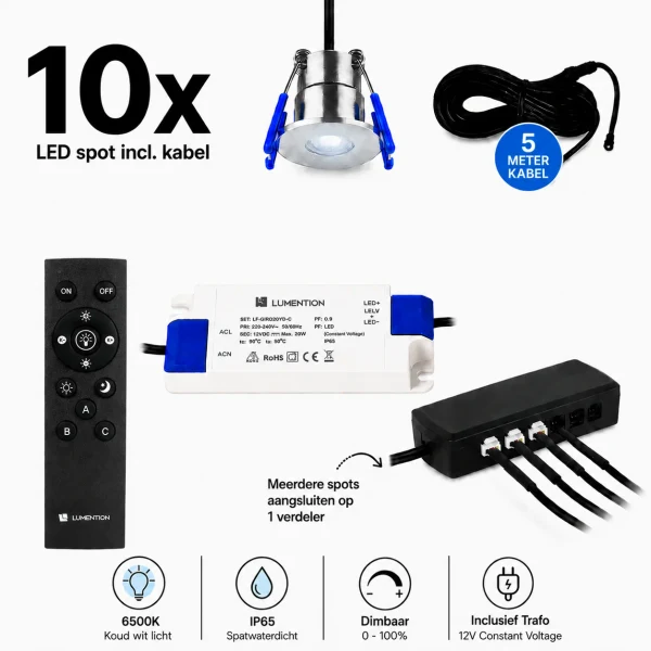 LED Verandaspot Set, 10x3W, 6500K, IP65, Dimbaar, Inclusief Trafo