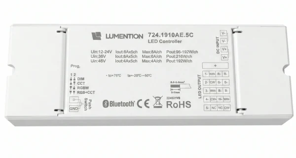 5-in-1 RF Bluetooth LED Controller, 12-48V, 5x8A, 960W
