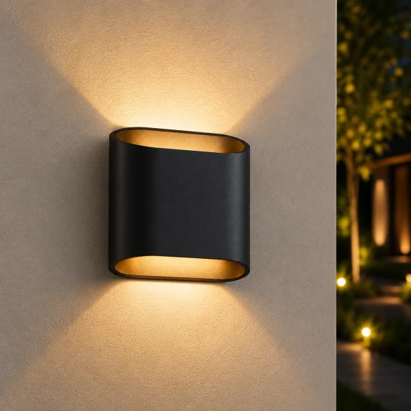 Moderne wandlamp zwart, 2x5W, CCT, Aluminium, IP65, Zwart-goud binnen