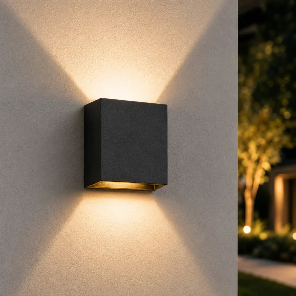 Moderne wandlamp zwart, LED, 7W, CCT, Aluminium, IP65, goud binnen