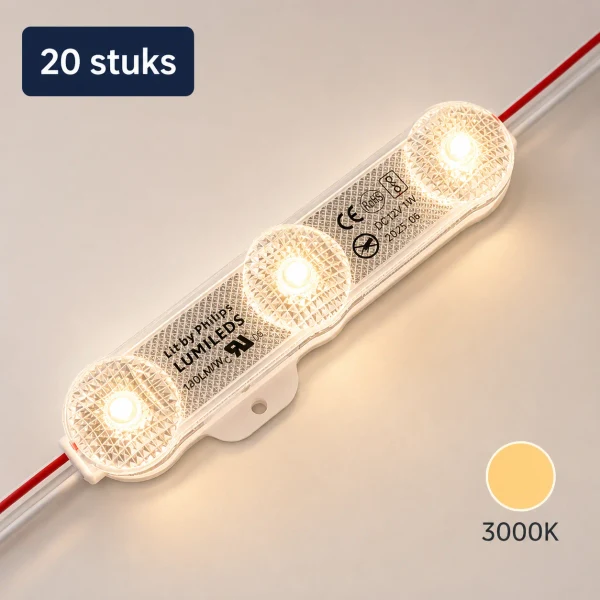 LED module, 3000K, 12V, 1W, 180Lm, 180°, IP68, Set van 20 stuks