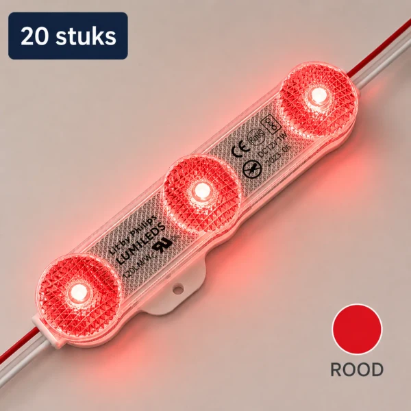 LED module, Rood, 12V, 1W, 180Lm, 180°, IP68, Set van 20 stuks