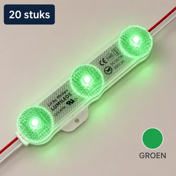 LED module, Groen, 12V, 1W, 180Lm, 180°, IP68, Set van 20 stuks