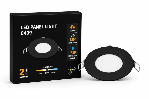 LED Slim Paneel, 4W, 3CCT, Rond, IP20, Zwart