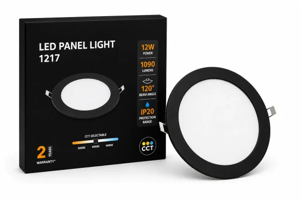 LED Slim Paneel, 12W, 3CCT, Rond, IP20, Zwart