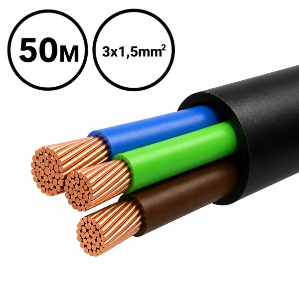 H05VV-F kabel, 3x1,5mm², 50 Meter