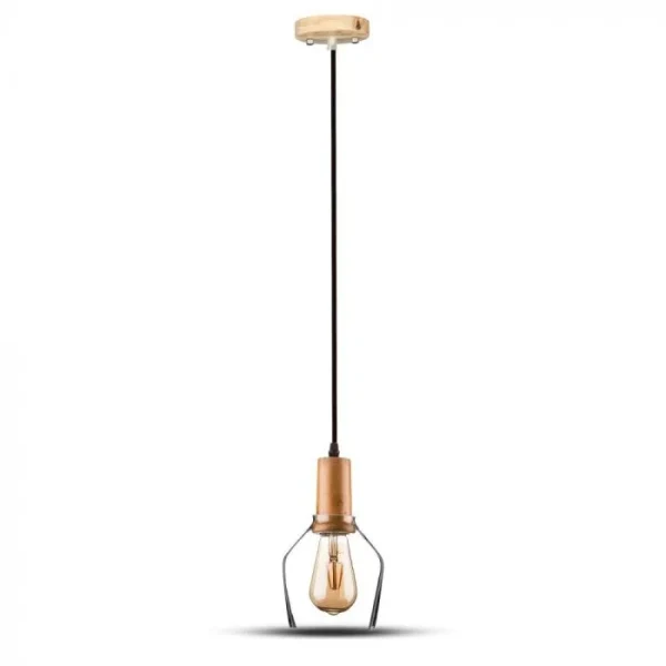 Hanglamp, Glas en Hout, E27, Transparant