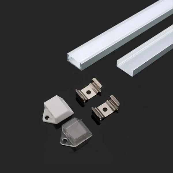 LED Strip Montagekit met Diffuser, Aluminium, 2000x16x7 mm, Melkachtig